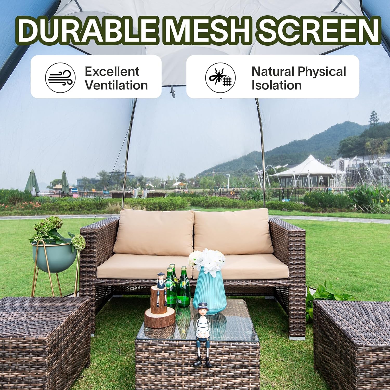 Screen gazebo sleeps 6-10-15 people Igloo-style canopy tent mosquito net on the sides Perfect wourant