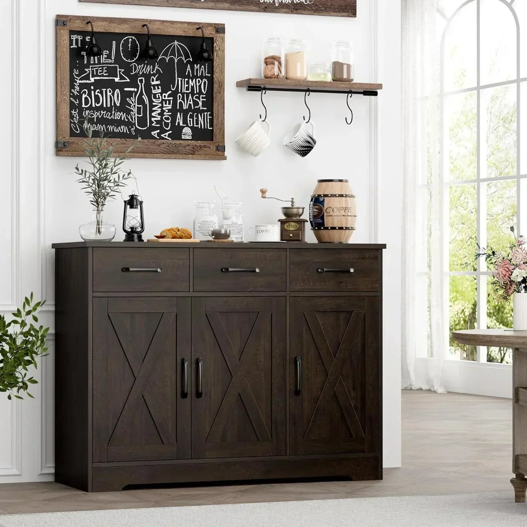 Modern farmhouse sideboard barn door buffet storage cabinet with drawers and shelves wourant