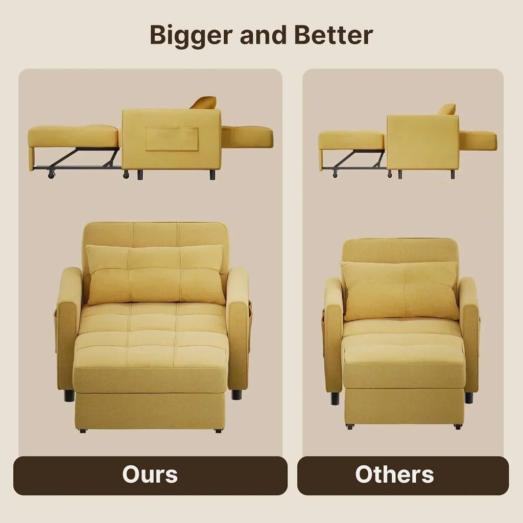 Sofa Bed Chair 3 in 1 Convertible Pullout Single Sleeper Chair Bed Spacious Multifunctional Sofa wourant