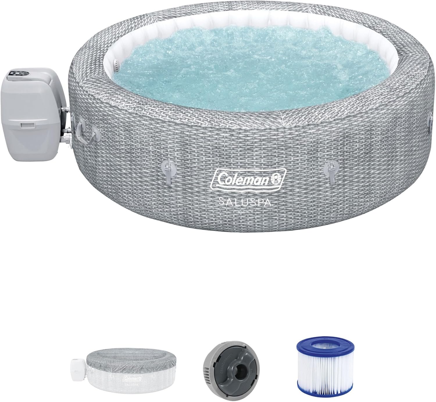 SaluSpa Sicily AirJet 7 Person Inflatable Hot Tub Round Portable Outdoor Spa 180 Soothing AirJets wourant