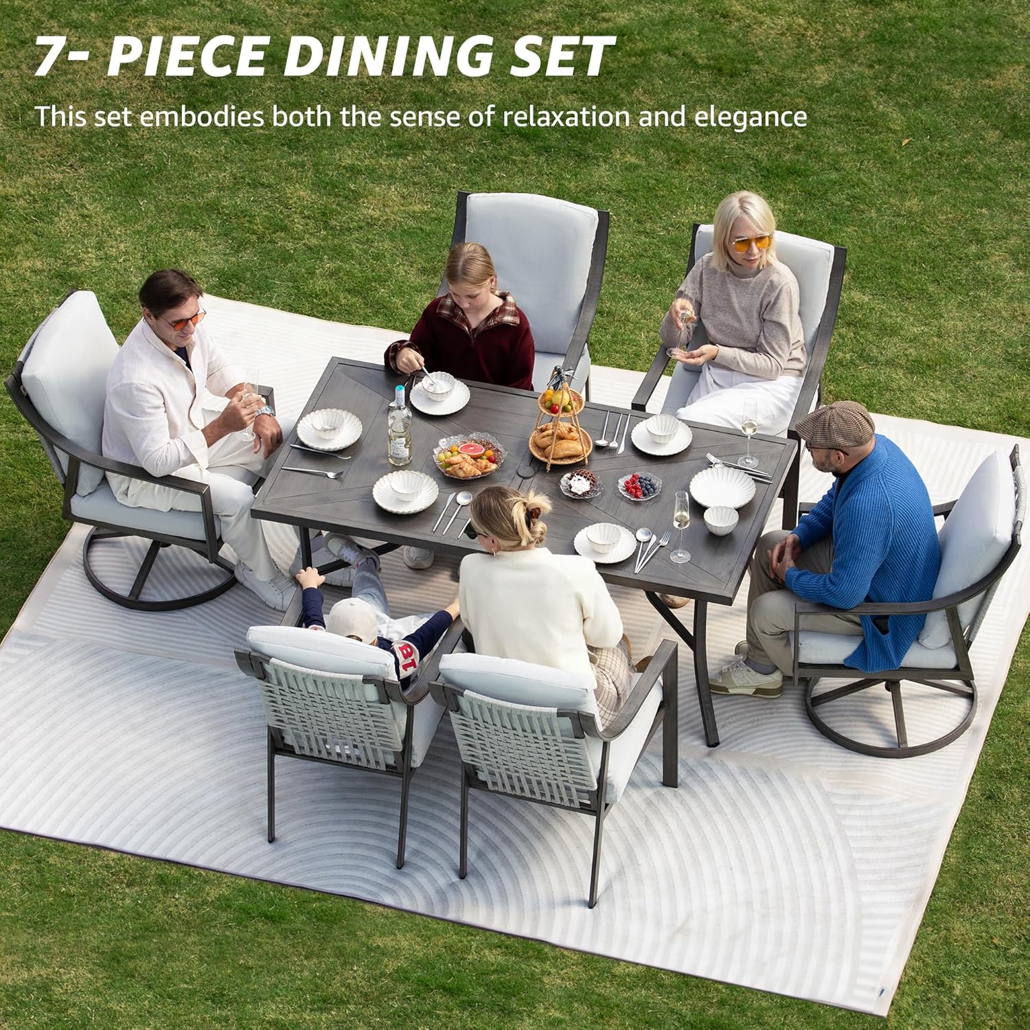 NATURAL EXPRESSIONS 5-Piece Outdoor Patio Dining Set 4pcs Patio Swivel Rocking Chairs wourant