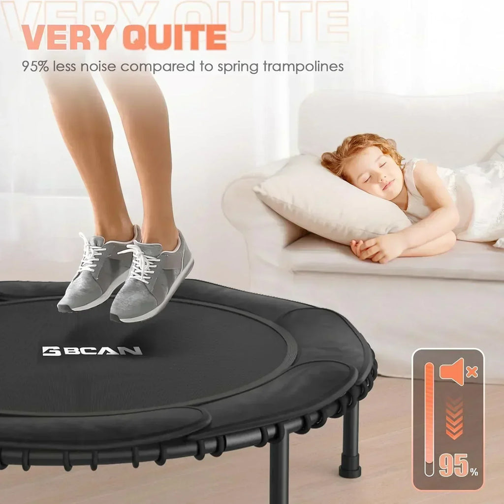 BCAN 450/550 LBS Foldable Mini Trampoline Fitness Trampoline Bungees Adjustable Foam Handle wourant