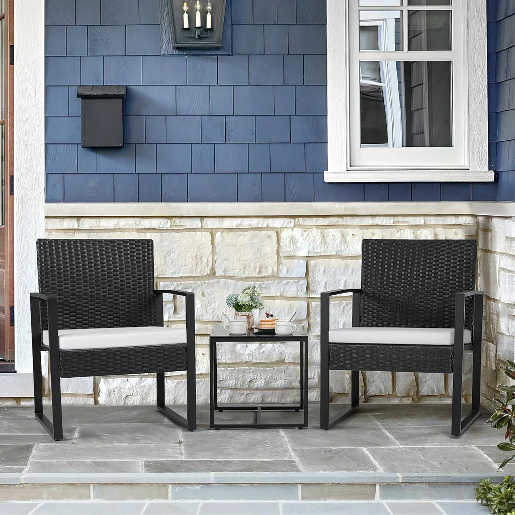 Flamaker 3 Pieces Patio Set Outdoor Wicker Furniture Sets Modern Rattan Chair Conversation Sets wourant