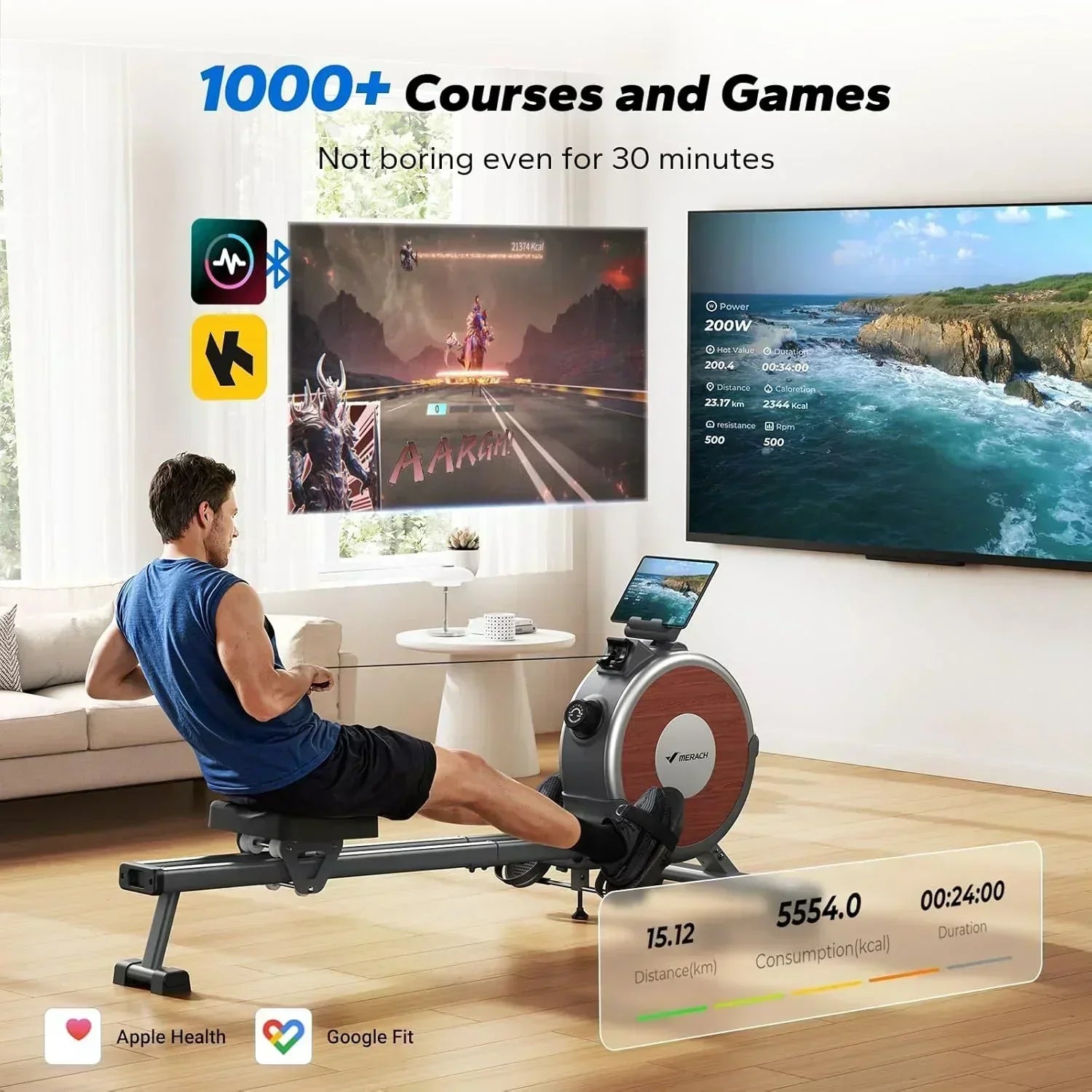 Merachi household rowing machine silent resistance dual-slide design wourant