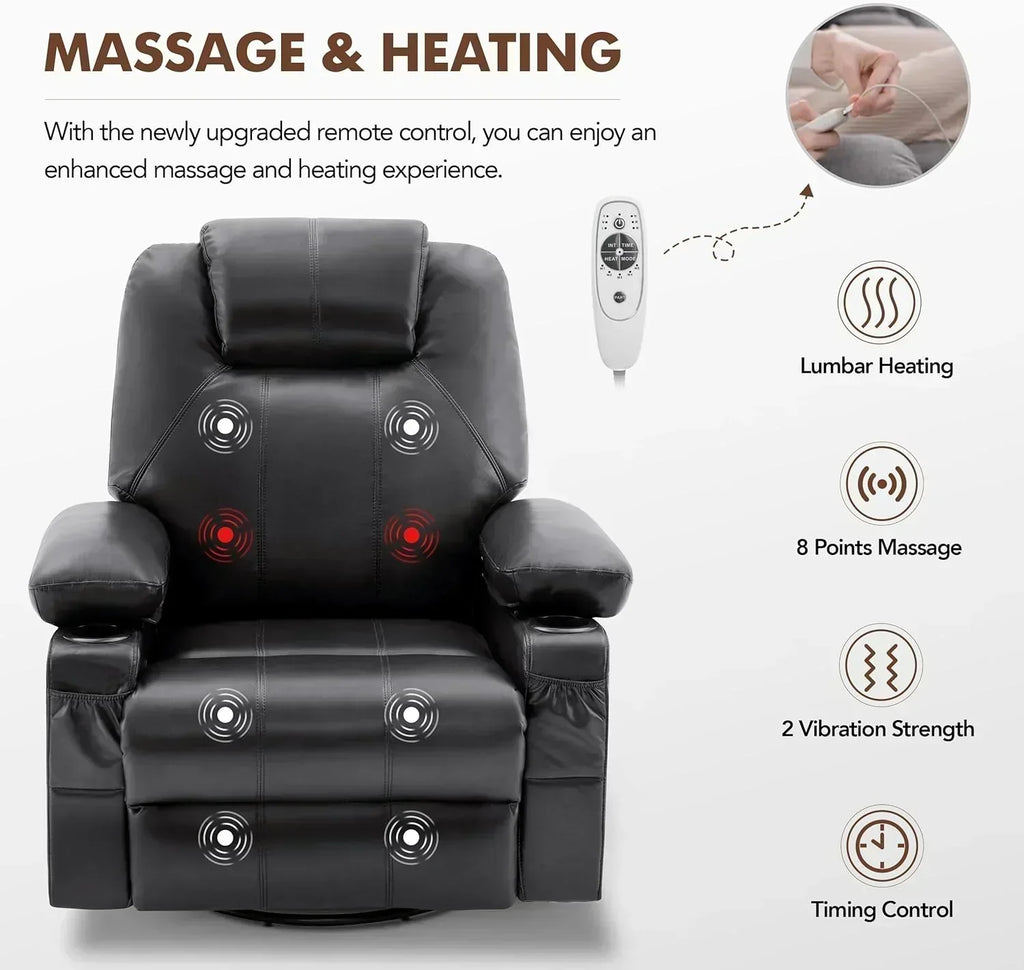 Large Swivel Rocking Recliner with Massage Function 360 Degree Swivel Rocking Single Sofa wourant