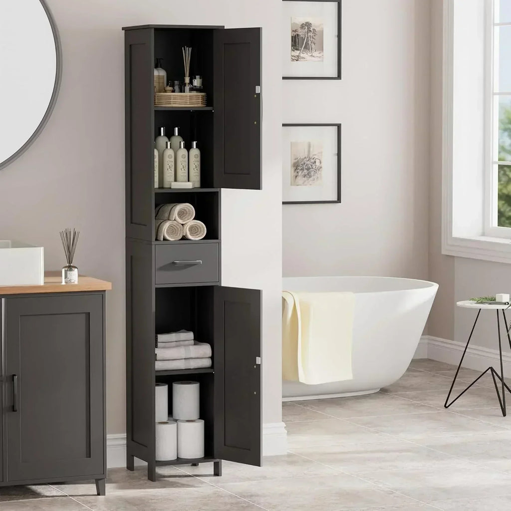 Homhedy 67" H Tall Bathroom Storage Cabinet with 2 Barn Doors and 1 Drawer Narrow Storage Unit wourant