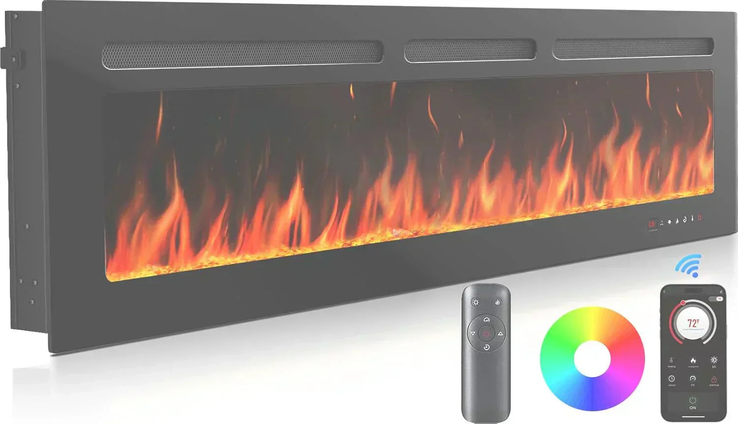 50" Smart Electric Fireplace 5300 BTU Heat Output Wall-Mount Built-In Electric Fireplace wourant