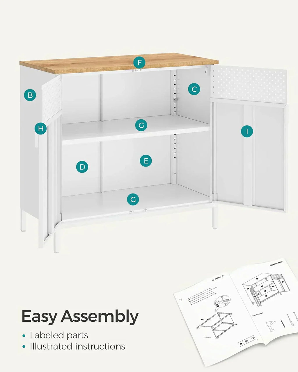SONGMICS Storage Cabinet Metal Cabinet Sideboard with 2 Doors 15.7 x 31.5 x 29.9 inches wourant