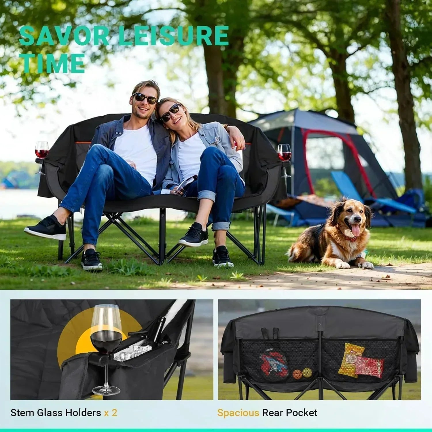 Extra Large Double Camping Chair 2 Person Comfortable Sofa Chair Adult Loveseat Lawn Chair wourant