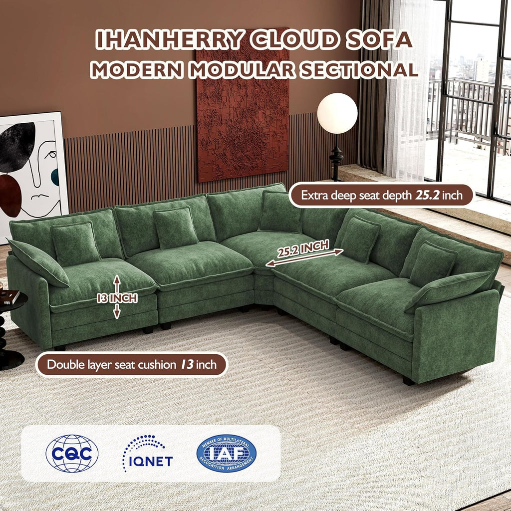 ihanherry 146-inch U-shaped modern sofa modular area cloud sofa wourant