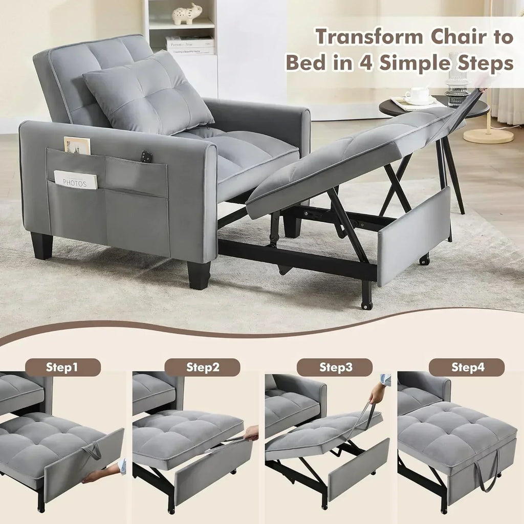 Convertible Sleeper Chair 3 in 1 Sleeper Chair Bed Pull Out Sofa Bed Chairs Velvet Single Sofa wourant