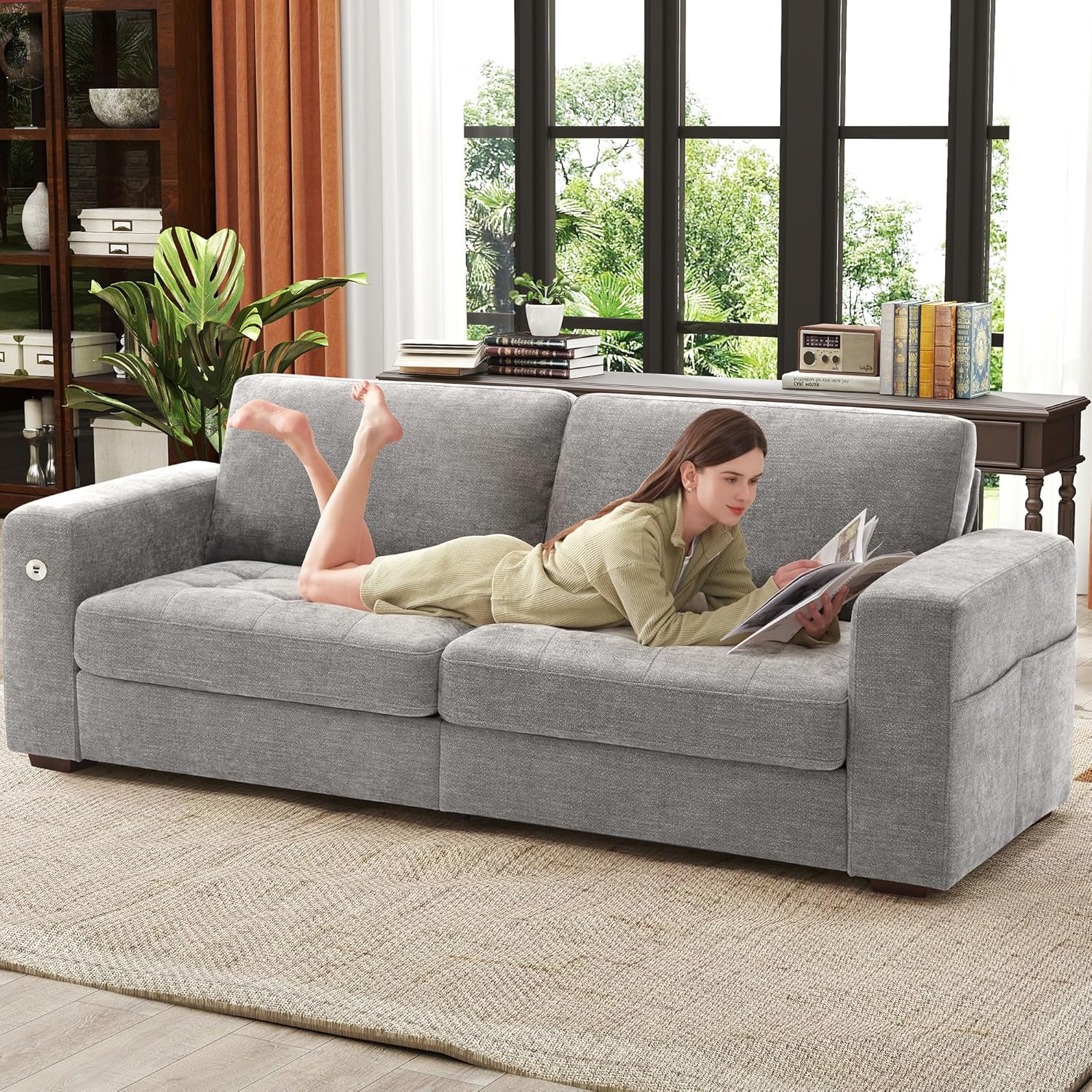 111.4 Inch L Shaped Modern Sofa Modular Cloud Sofa with Ottoman 4 Seater Chenille Deep Seat Sofa wourant