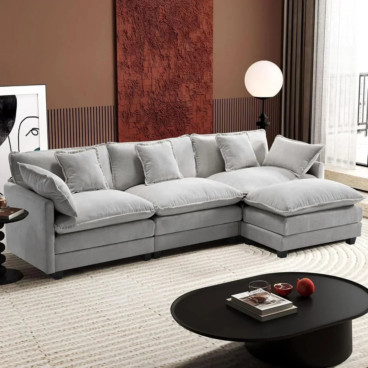 111.4 Inch L Shaped Modern Sofa Modular Cloud Sofa with Ottoman 4 Seater Chenille Deep Seat Sofa wourant