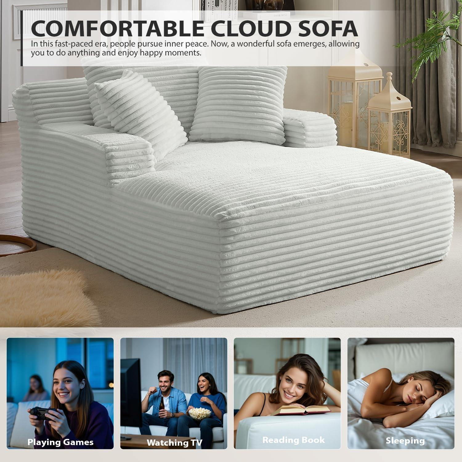 50-inch indoor recliner oversized corduroy upholstered boneless sofa bed deep sleeper sofa wourant