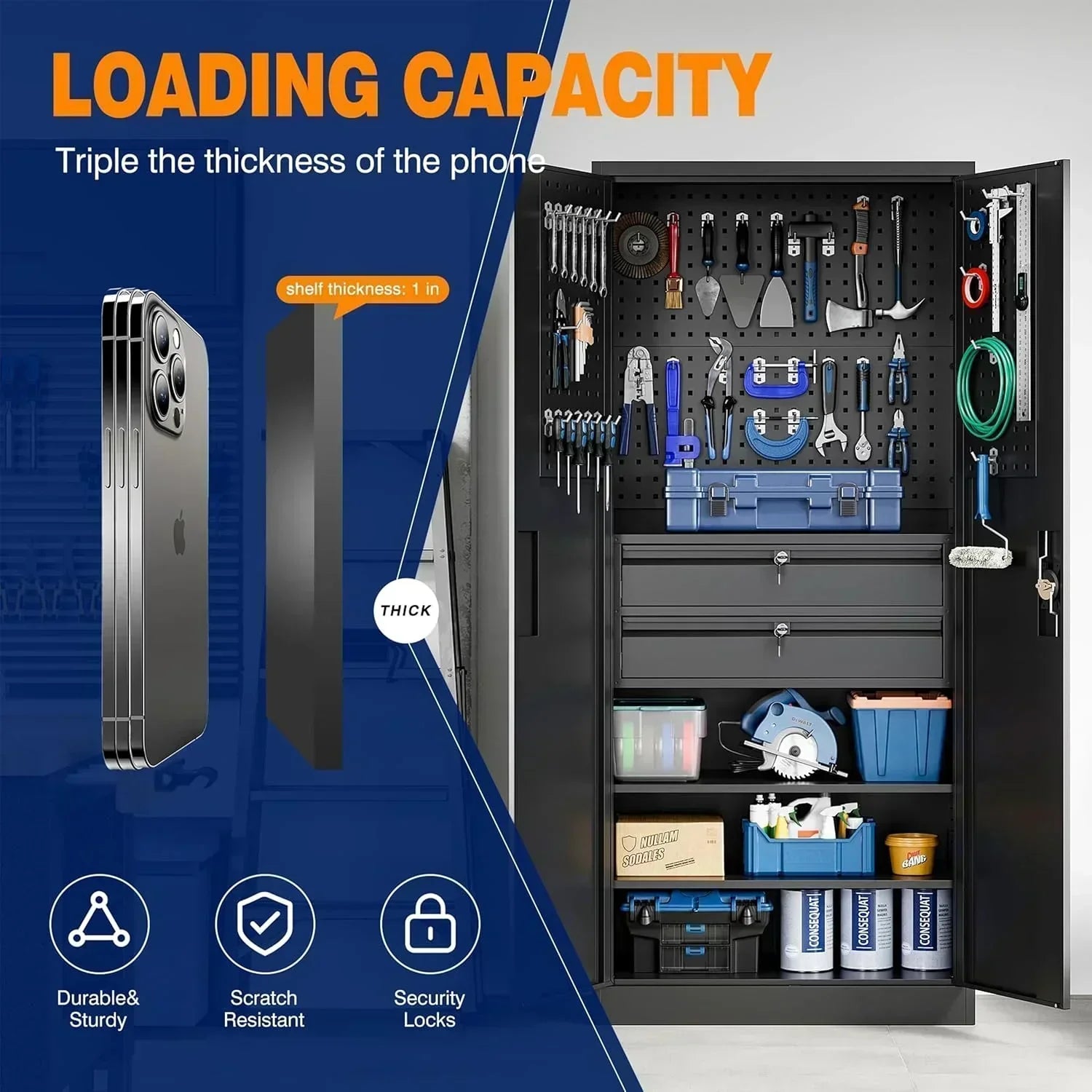 Yizosh Metal Garage Storage Cabinet with Locking Doors Heavy Duty Steel Tool Cabinet wourant