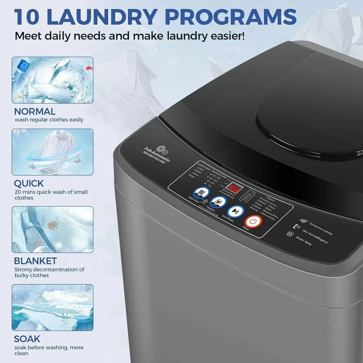 Nictemaw Portable Washing Machine 20Lbs Capacity Full-Automatic Portable Washer Machine wourant