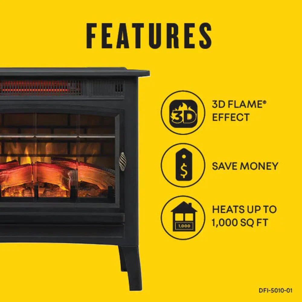 Freestanding Electric Fireplace Stove Heater with 3D Flame Effect for 1000 Sq. Ft wourant