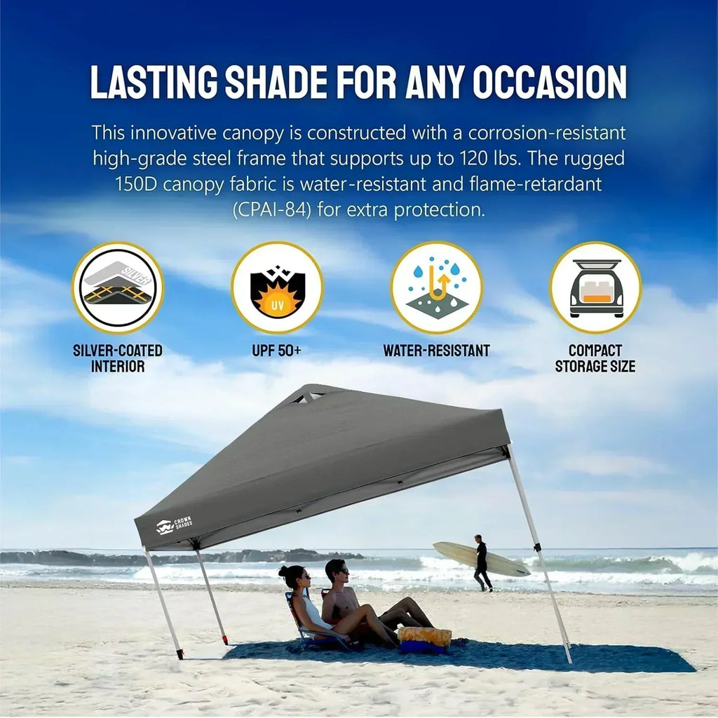 10x10 Pop-Up Awning One-Click Installation Beach Tent Outdoor Sunshade Silver Coated Top wourant