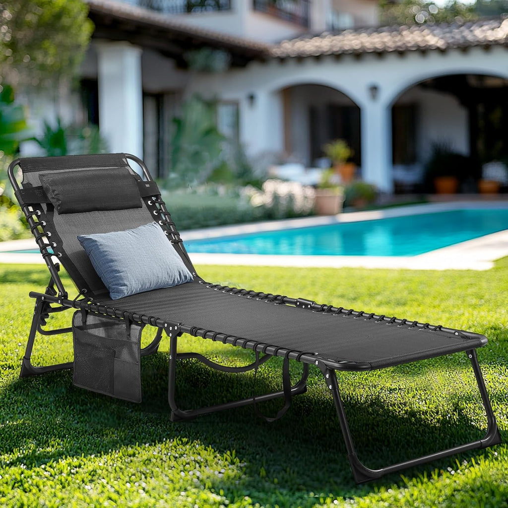 Unovivy Outdoor Chaise Lounge Chairs Portable Folding Pool Lounge Chair with Reclining Back wourant