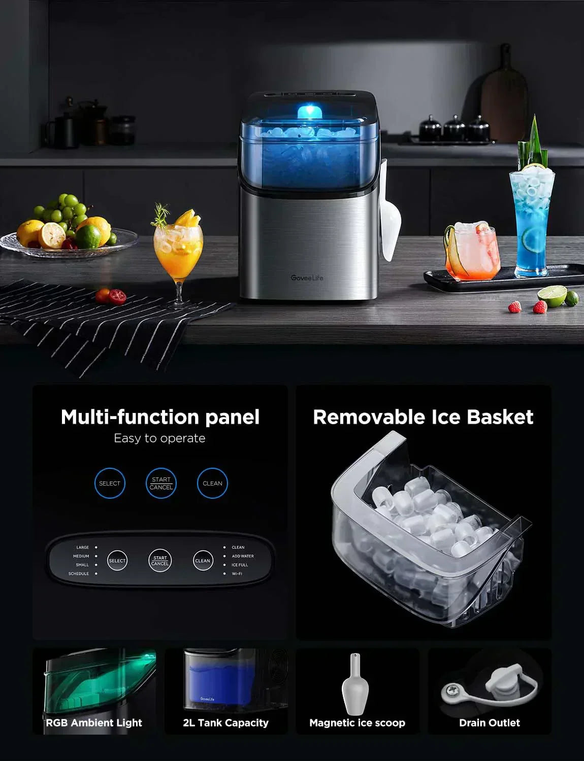 GoveeLife Smart Ice Maker Countertop Portable Ice Machine with Voice Control 9 Ice Cubes wourant