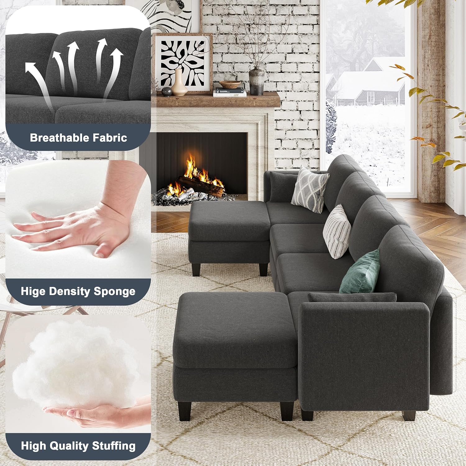 Modular Sectional Sof Convertible U Shaped Sofa Couch with High Density Memory Foam wourant