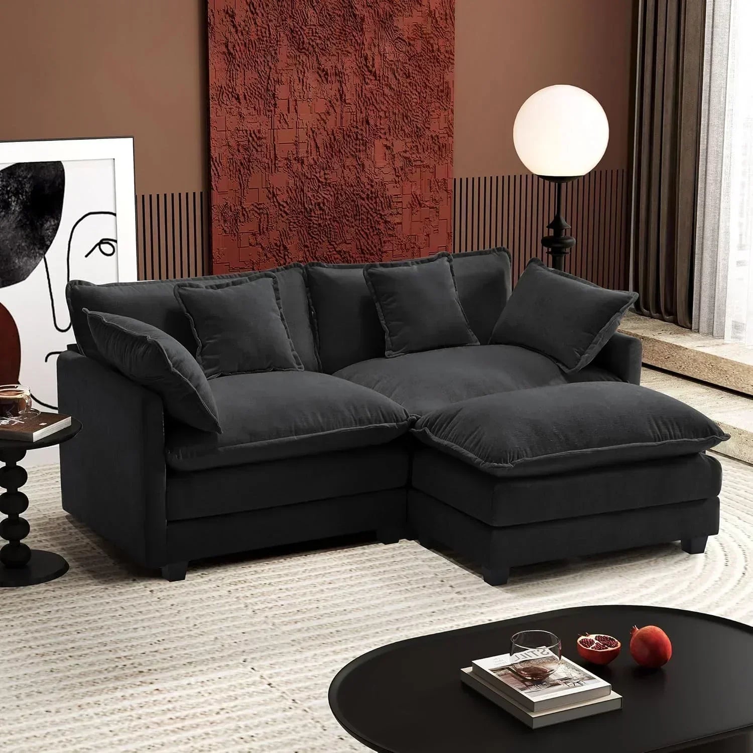 111.4 Inch L Shaped Modern Sofa Modular Cloud Sofa with Ottoman 4 Seater Chenille Deep Seat Sofa wourant
