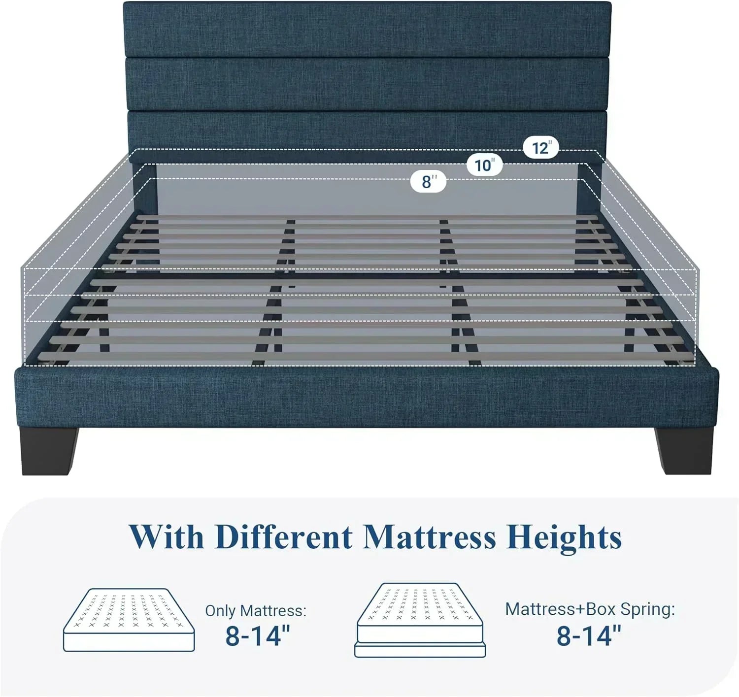 Allewie Queen Size Platform Bed Frame with Fabric Upholstered Headboard Wooden Slats Support wourant