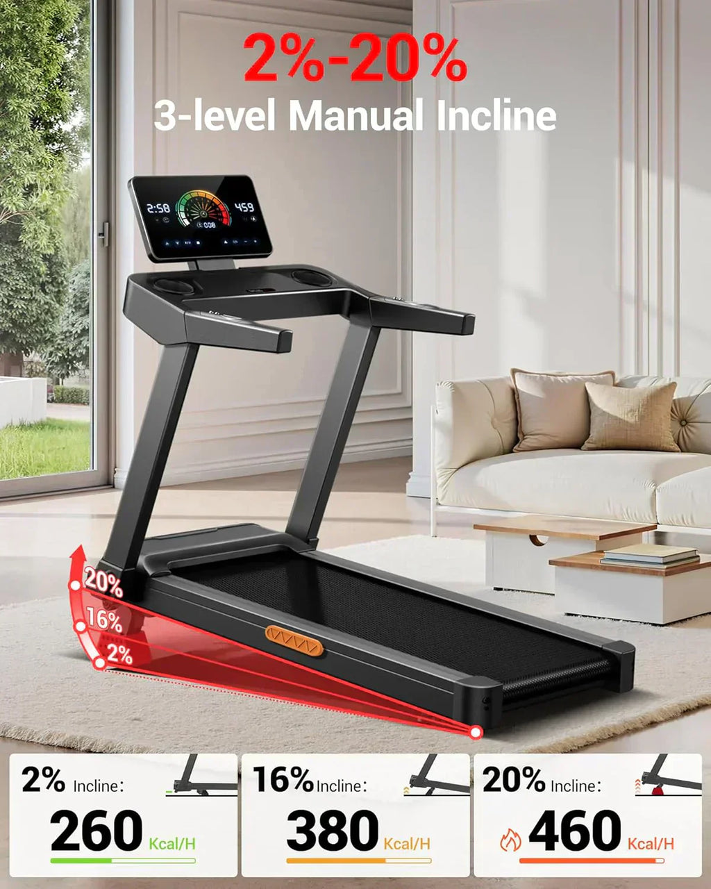 UMAY household folding tilt treadmill with heart rate sensor Low noise wourant