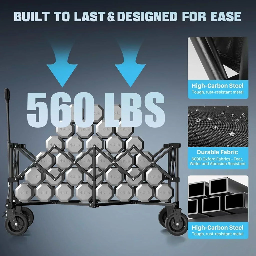 48" Extra Large Folding Travel Cart 560 lb Capacity 350 L Heavy Duty Utility Cart with Brakes wourant