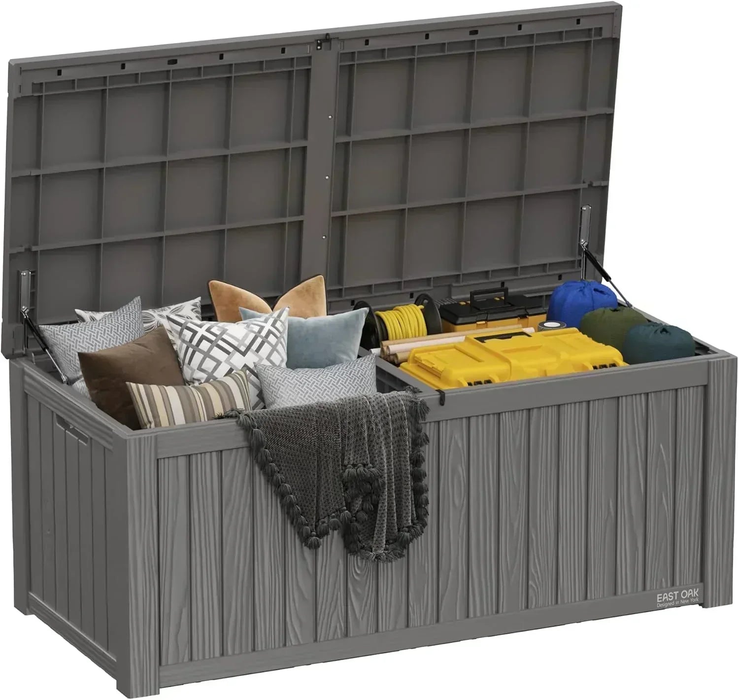 EAST OAK Outdoor Storage Box 60 Gallon Deck Box Indoor and Outdoor Use Waterproof Resin Storage wourant