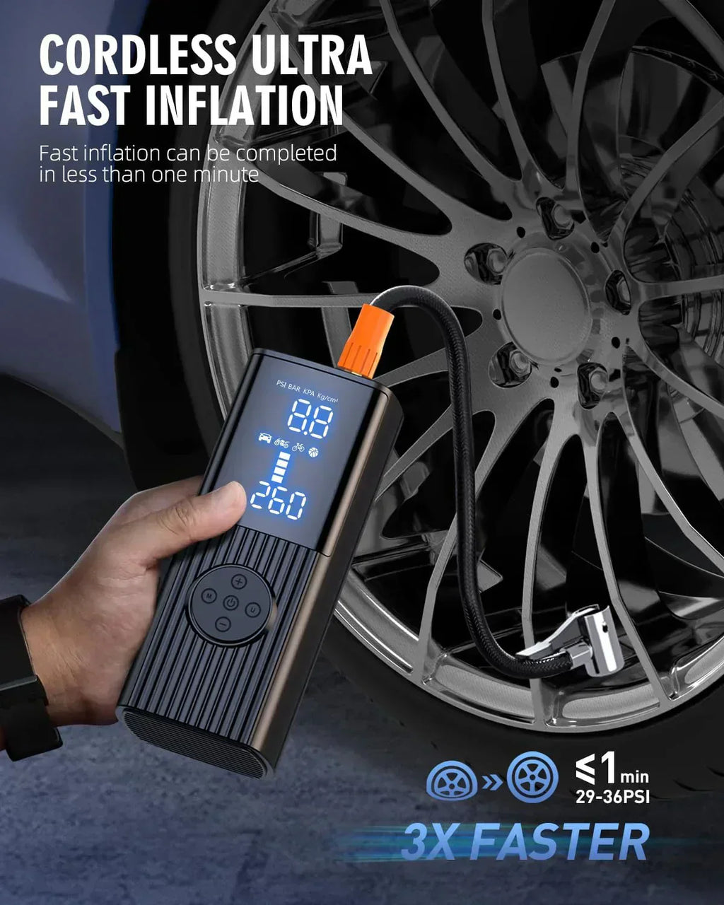 Tire Inflator Portable Air Compressor 180PSI Portable Air Compressor with with LED Light wourant