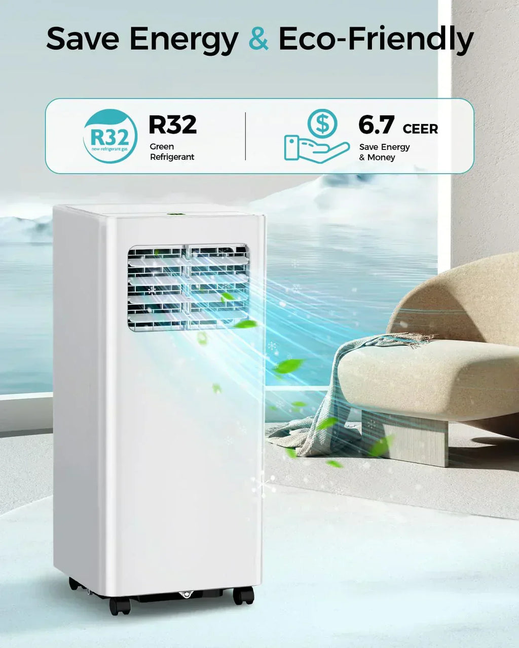 8,000 BTU Portable Air Conditioner 3-in-1 AC Unit with Remote Control Ultra-Quiet Cooling for Rooms wourant