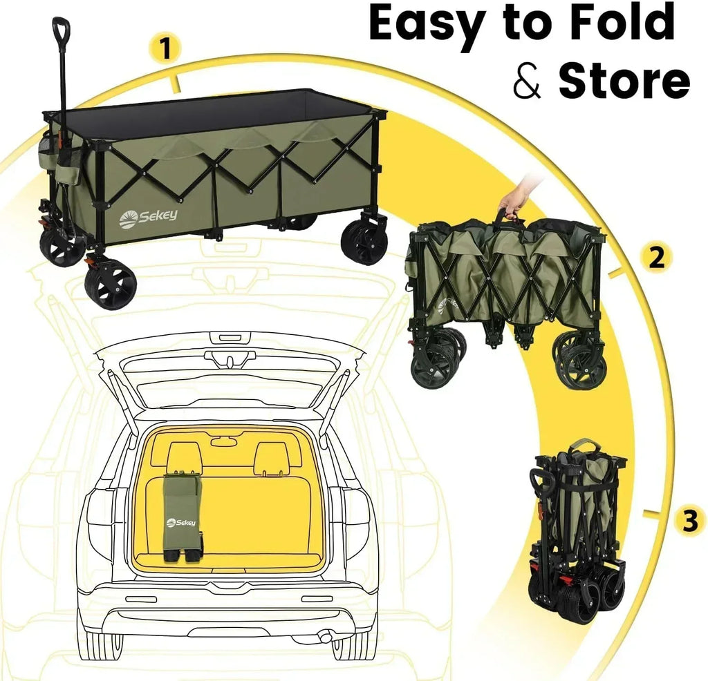 Sekey 48 Inch Long Foldable Extended Travel Cart 440 Lbs Folding Multi-Purpose Garden Cart wourant