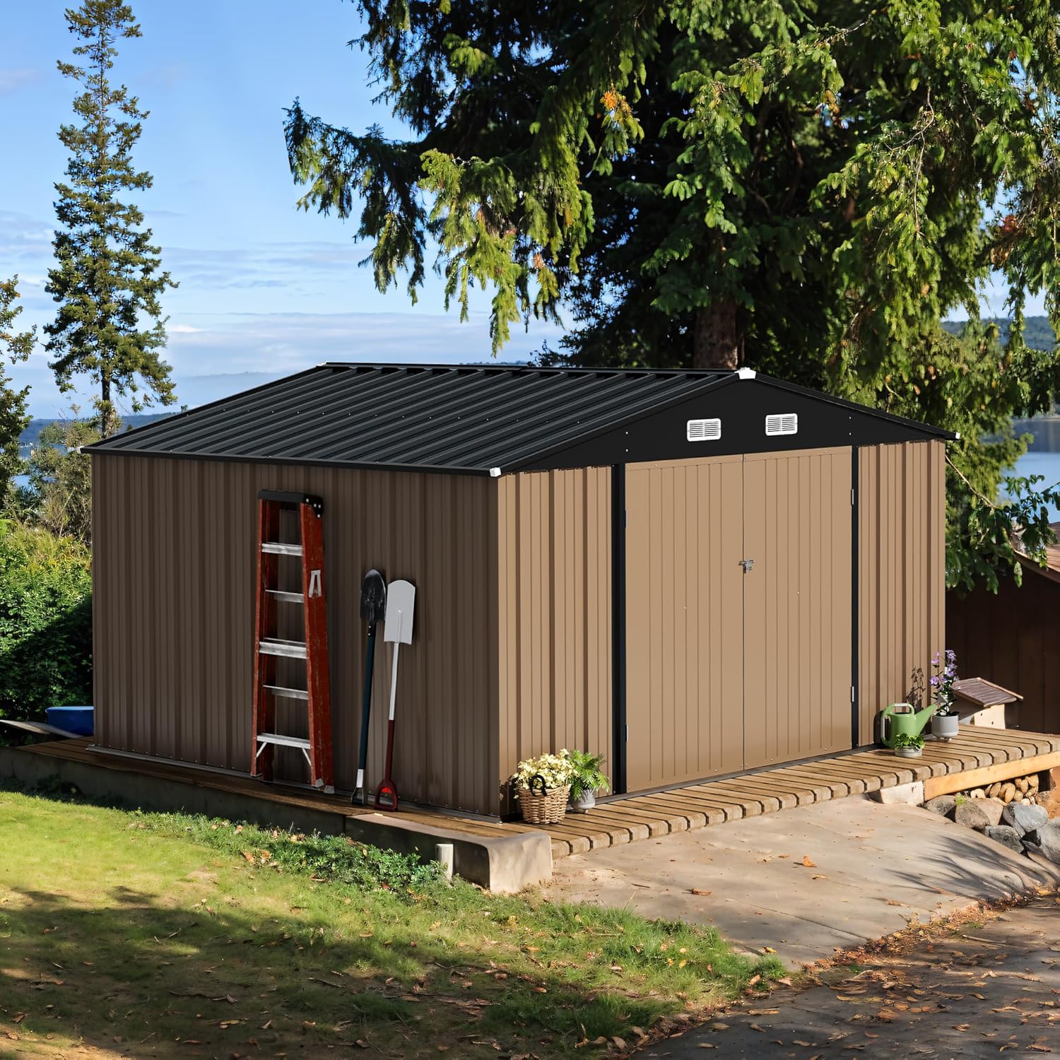 Devoko Outdoor Storage Shed Lockable Metal Garden Shed Steel Anti-Corrosion Storage House wourant