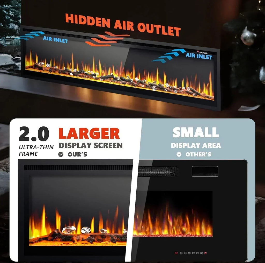 EUHOMY 50 Inch Electric Fireplace Wall Recessed Adjustable Flame Color Fireplace Heater wourant