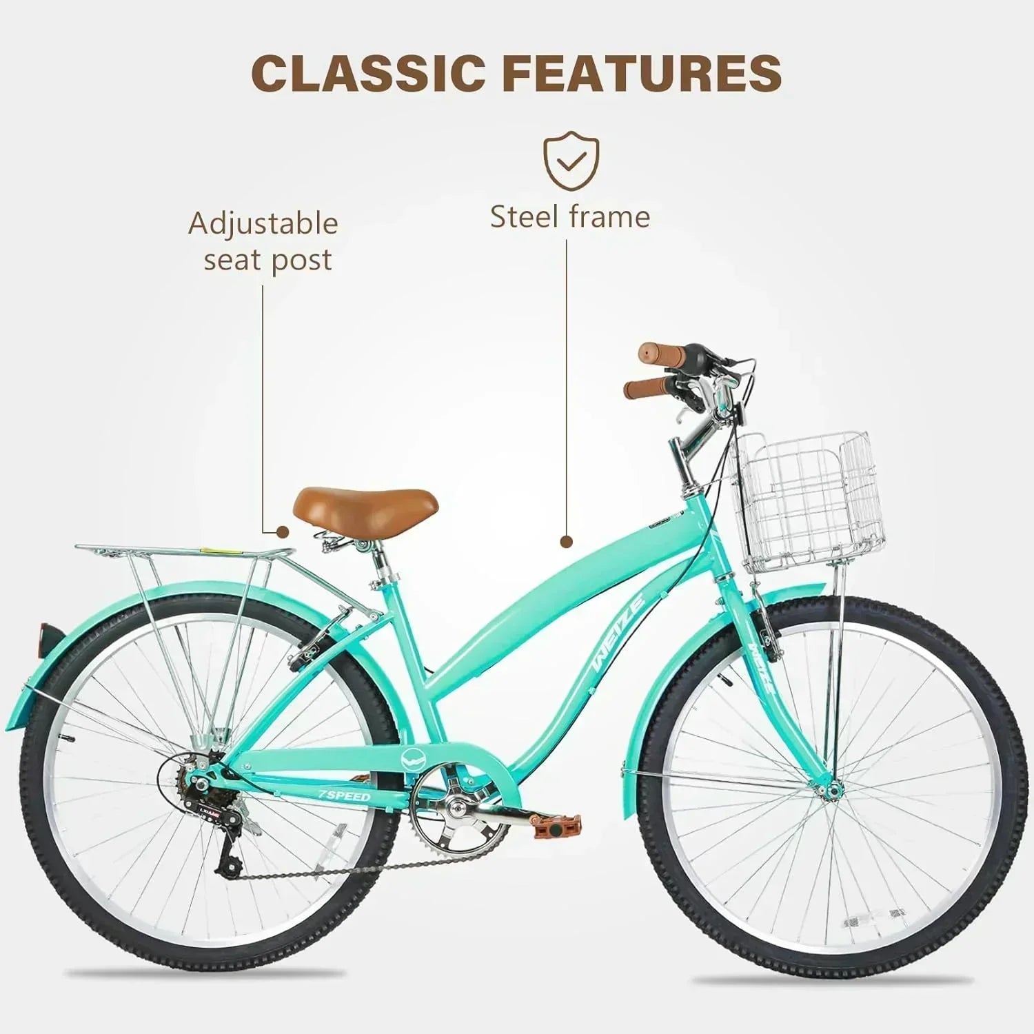 WEIZE Beach Cruiser Bike 26 inch Commuter Bicycle for Adult Men and Women 7-Speed/High-Carbon wourant