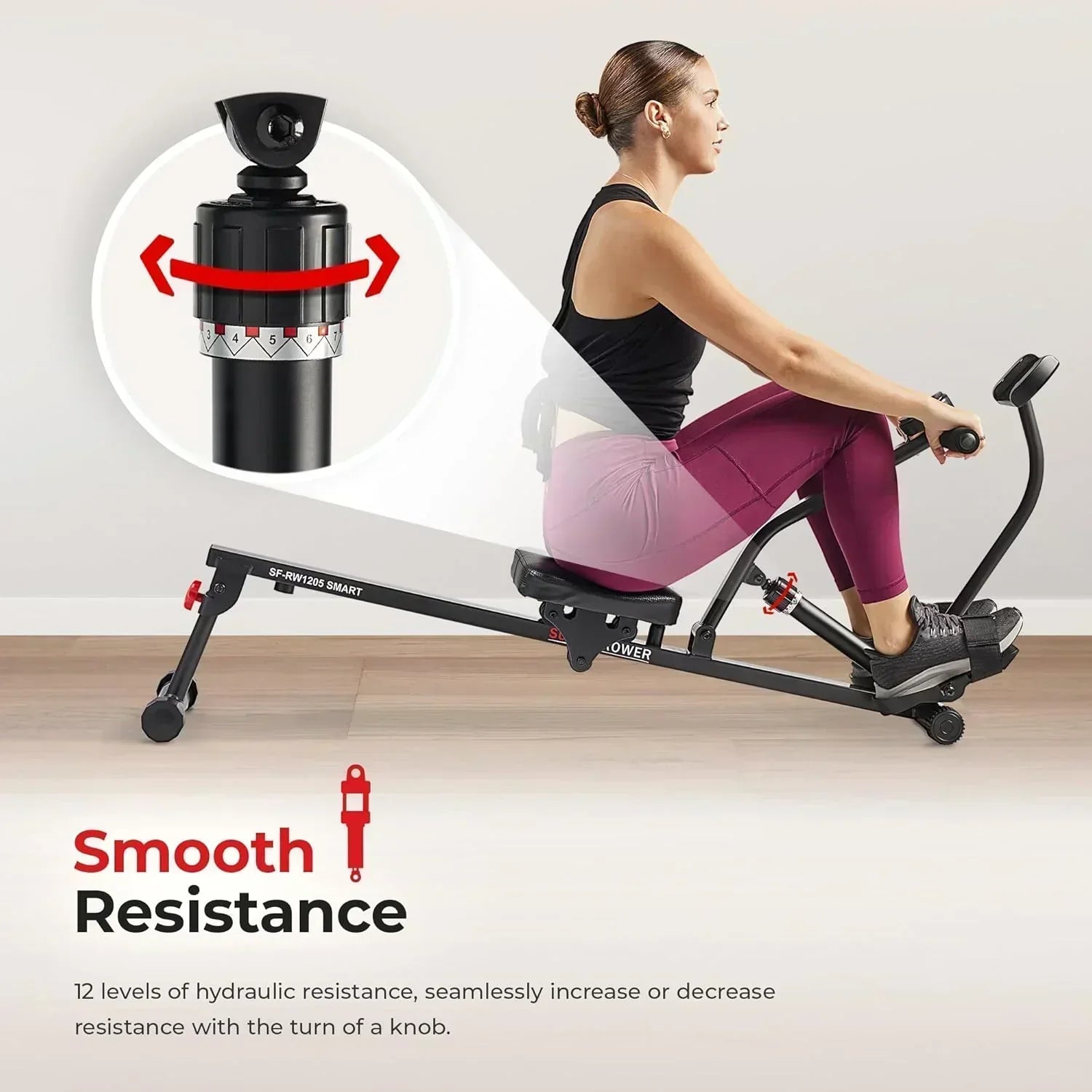 Sunny Health & Fitness Compact Adjustable Rowing Machine with 12 Levels of Resistance wourant