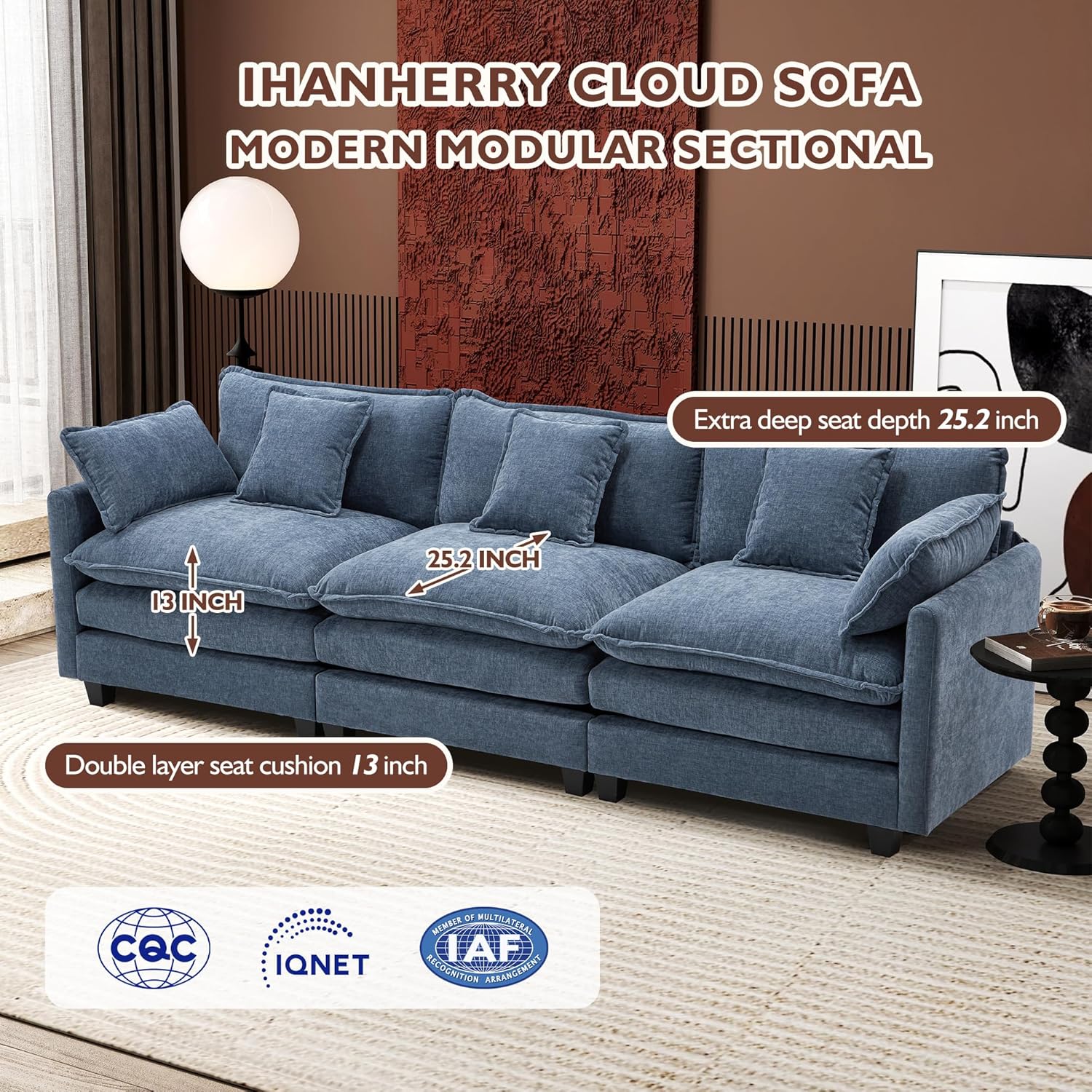 ihanherry 146-inch U-shaped modern sofa modular area cloud sofa wourant