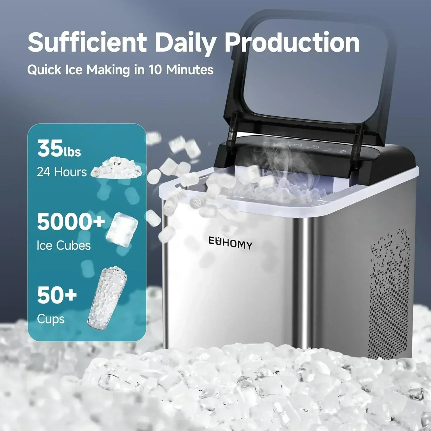 EUHOMY Nugget Ice Maker Countertop Ready in 8 Mins Self-Cleaning Portable Ice Makers Machine wourant