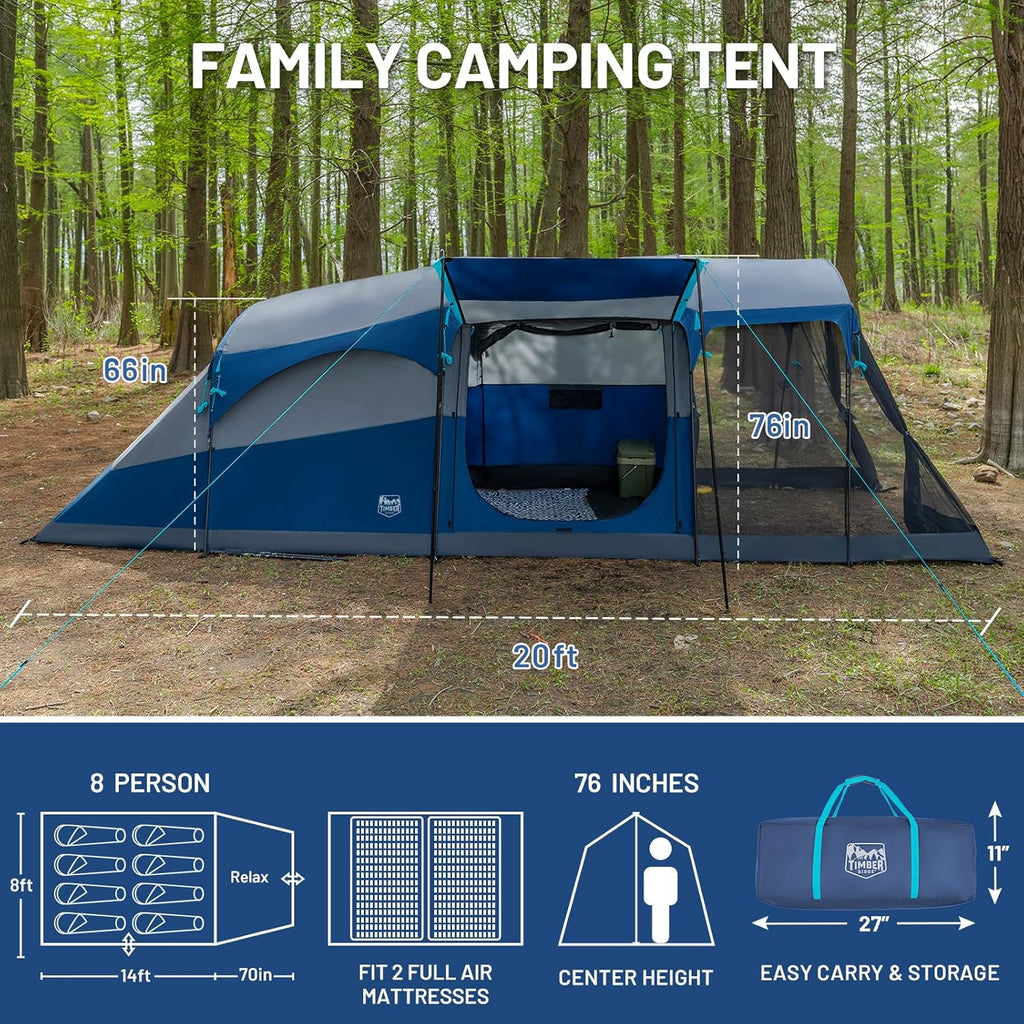 TIMBER RIDGE 8 Person Family Camping Tent Double Layer Waterproof Weather Resistant Tunnel Tent wourant