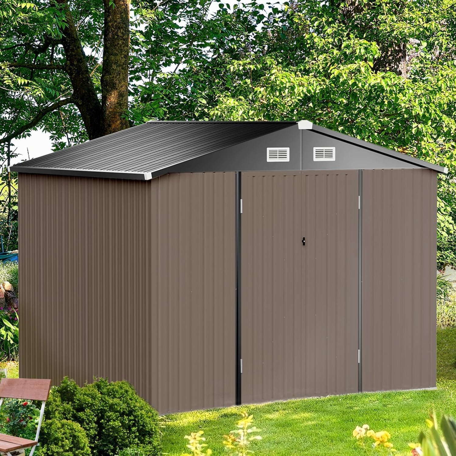 Aoxun 6.2x4 FT Shed Outdoor Storage Shed Metal Garden Shed Sloping Roof Tool Shed Bike Shed wourant