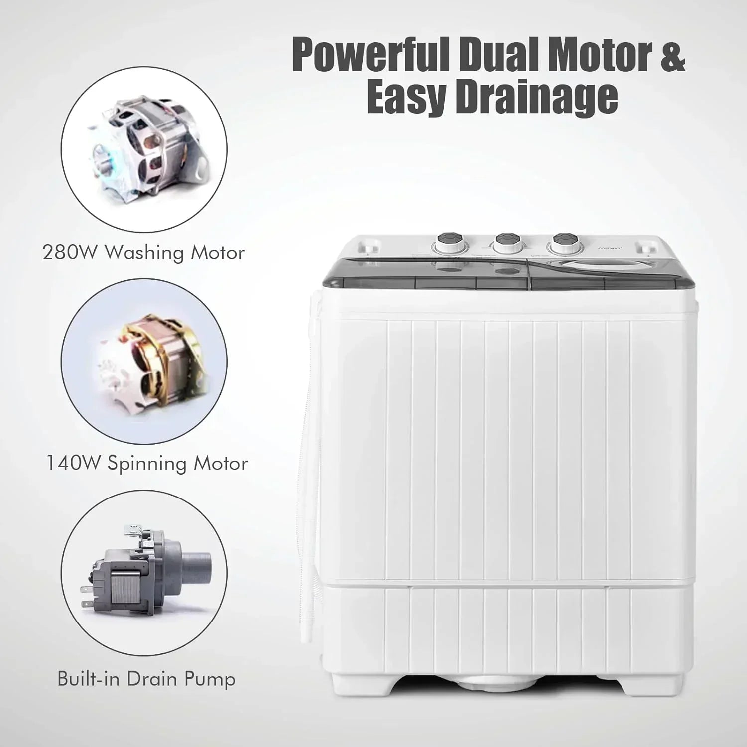 COSTWAY Double Tub 26 lb Capacity Laundry 18 lb 8 lb Spin Combo Drain Pump Washing Machine wourant