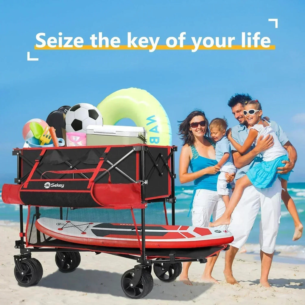 400L Large Capacity Folding Double Decker Wagon with Brakes 50" Extra Long Extender Cart wourant