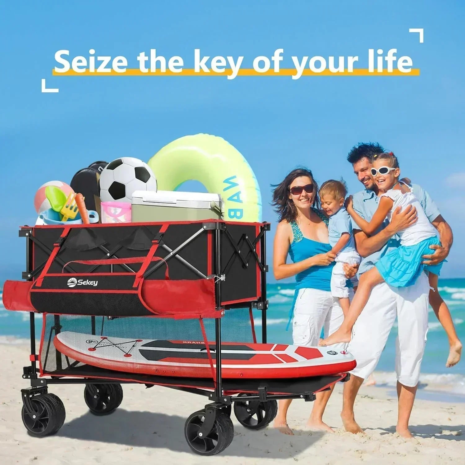 400L Large Capacity Folding Double Decker Wagon with Brakes 50" Extra Long Extender Cart wourant