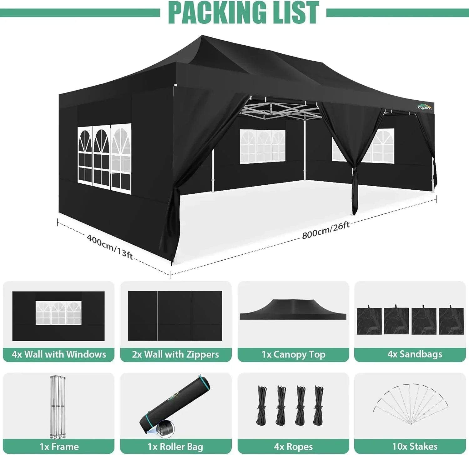 COBIZI 10x20 Heavy Duty Pop up Canopy Tent 6 sidewalls Commercial Canopy Wedding Party Tents wourant