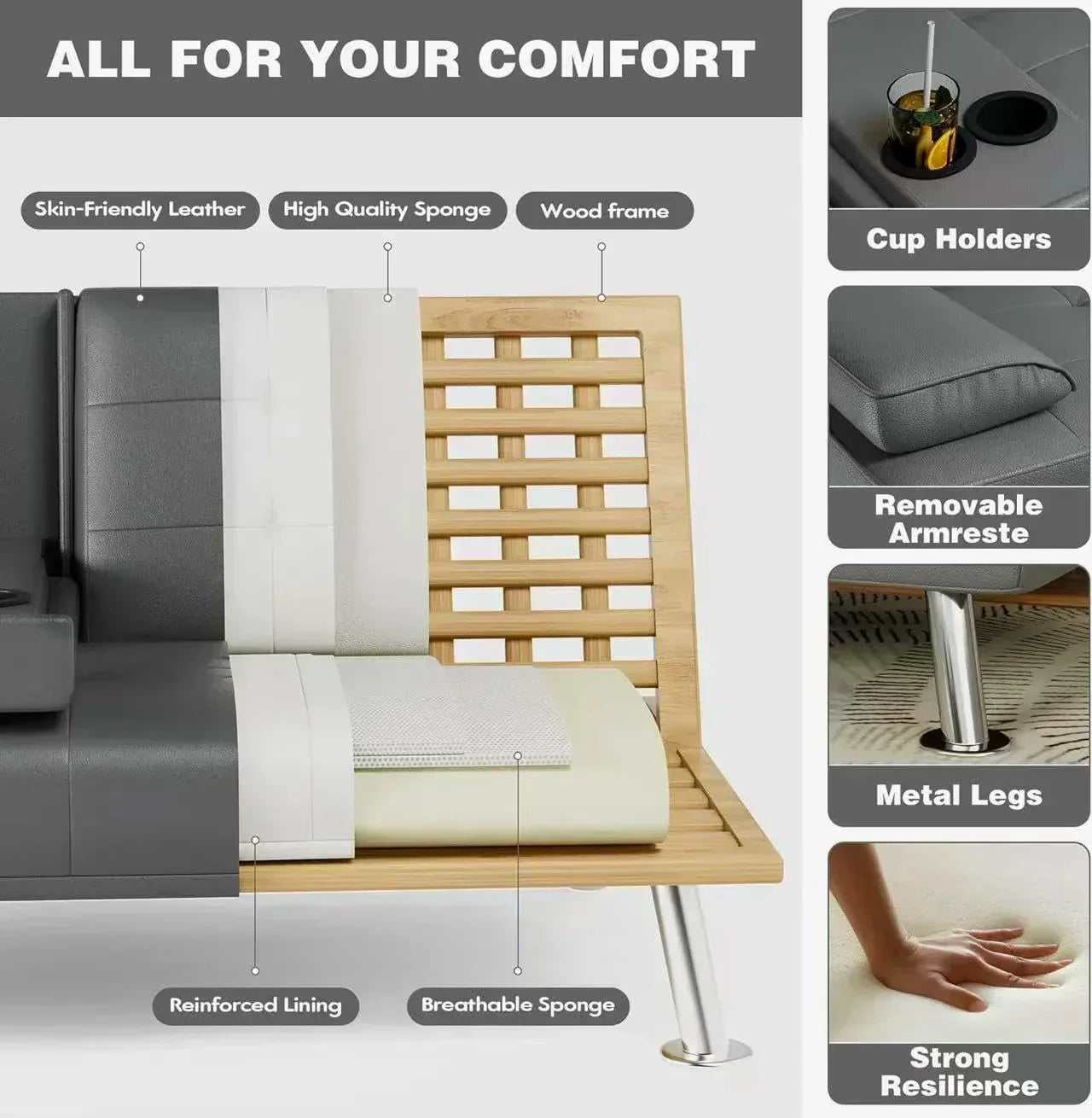 Homall Futon Sofa Bed Leather Futon Couch with Armrests Adjustable Recliner Sleeper Sofa Bed wourant