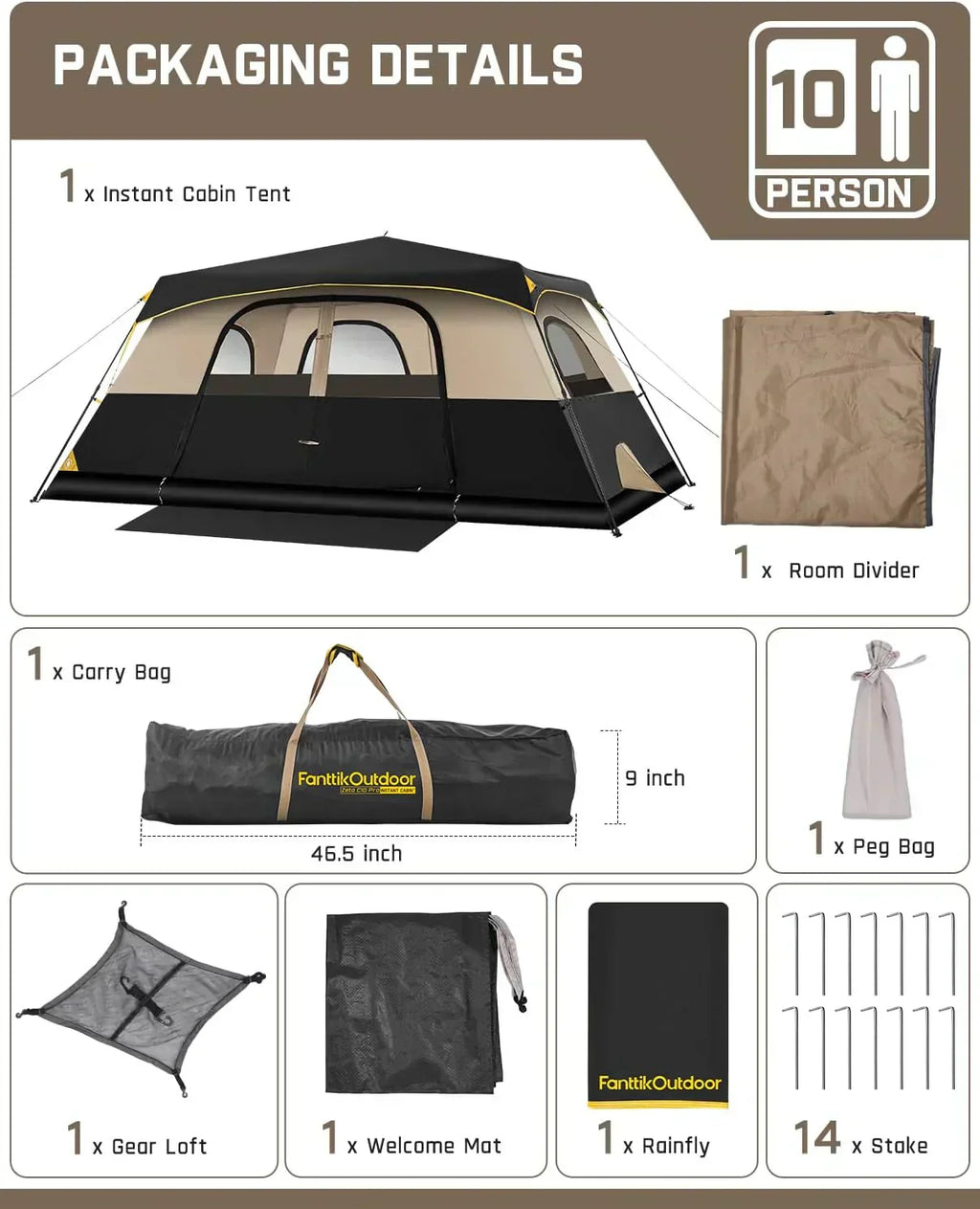 Portable camping tent for 4/6/8/10 people with instant cabin and rainproof and windproof wourant