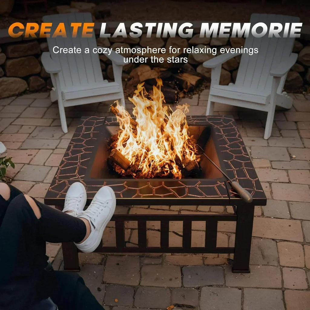 Devoko Outdoor Fire Pit 32 Inch Firepit Table Metal Outdoor Fireplaces with Waterproof Cover wourant