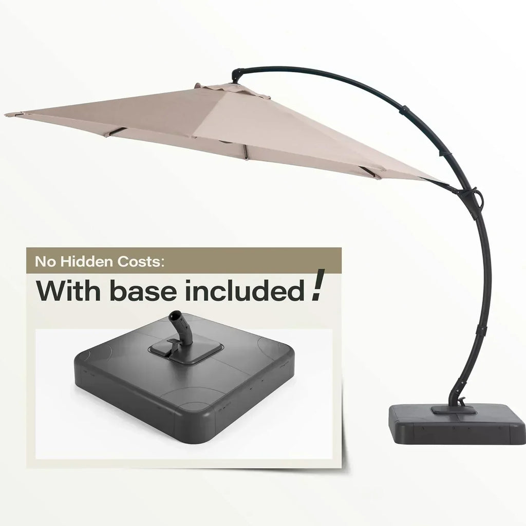LAUSAINT HOME Outdoor Patio Umbrella with Base included 11 FT Deluxe Curvy Cantilever Umbrella wourant