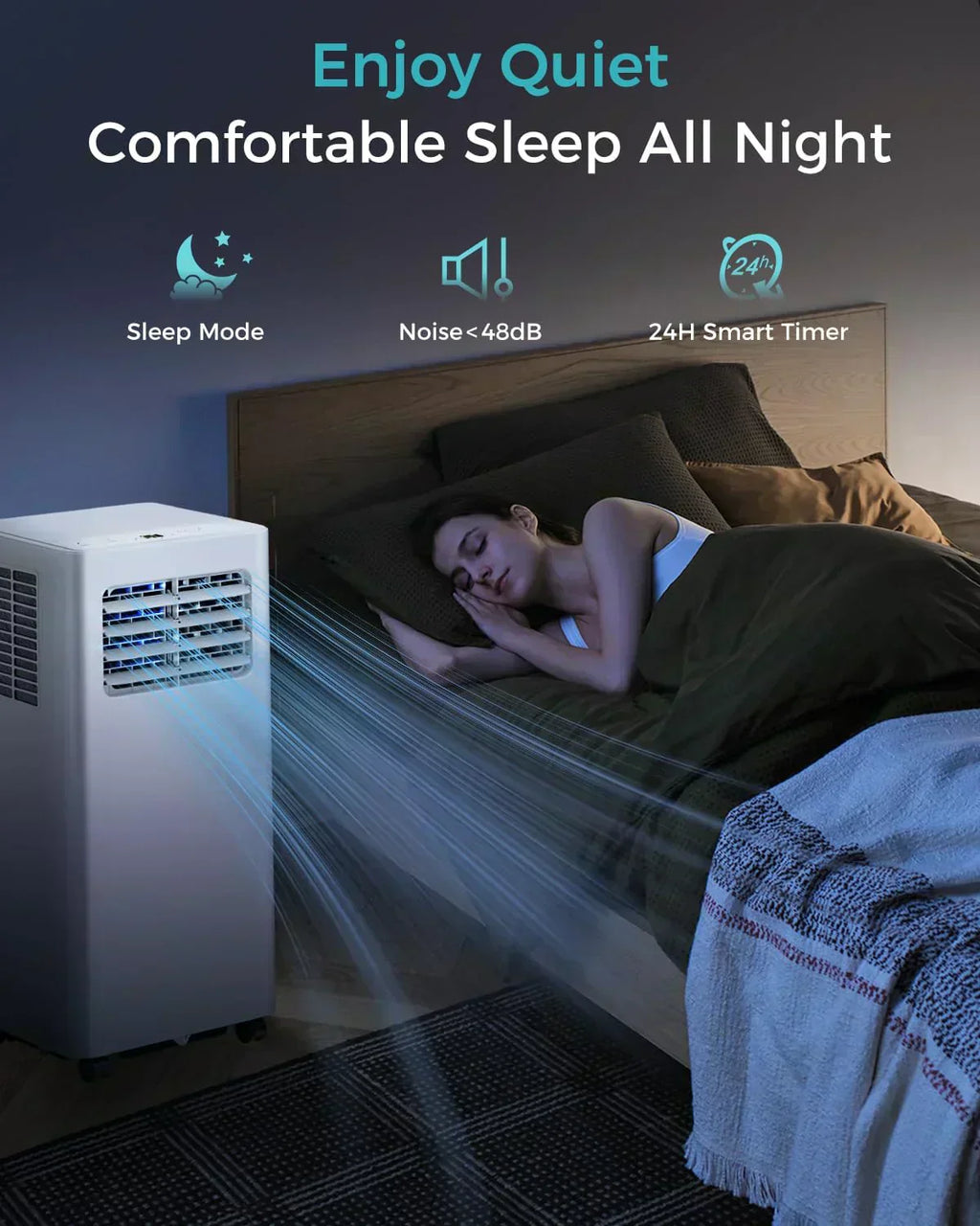 8,000 BTU Portable Air Conditioner 3-in-1 AC Unit with Remote Control Ultra-Quiet Cooling for Rooms wourant